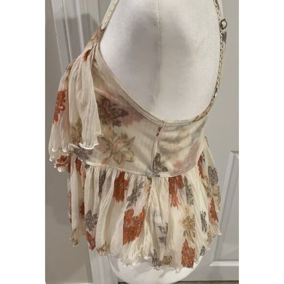 Free‎ People Asymmetrical Spaghetti Strap Top Cream + Floral Women Sz Med - Picture 6 of 8